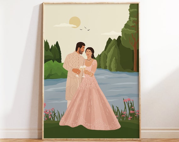 Indian Couple Toasting Art Print, South Asian Portrait