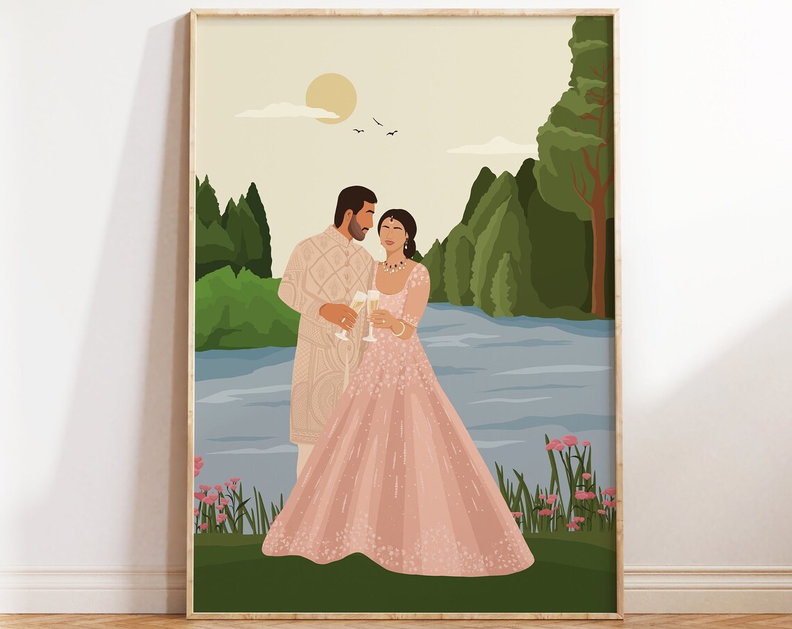 Indian Couple Toasting Art Print, South Asian Portrait