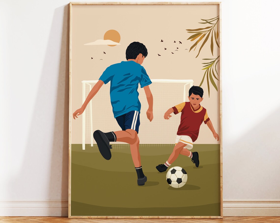 Indian Kids Playing Soccer, Nursery Room Art