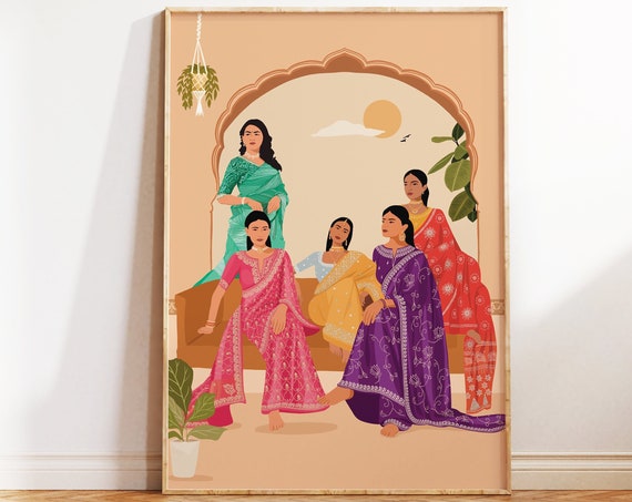 Indian Sisters, Desi Best Friends Art