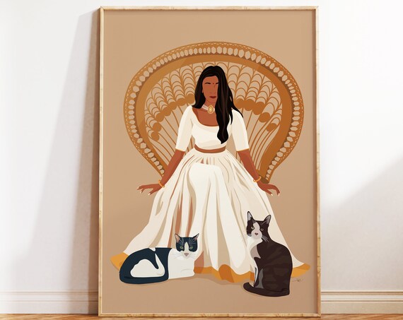 Cat Lady Print, Desi South Asian Art