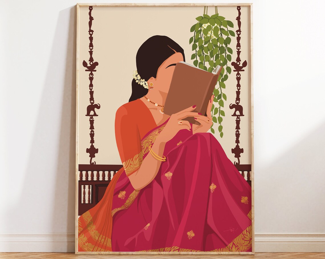 Indian Woman Reading - Boho Art