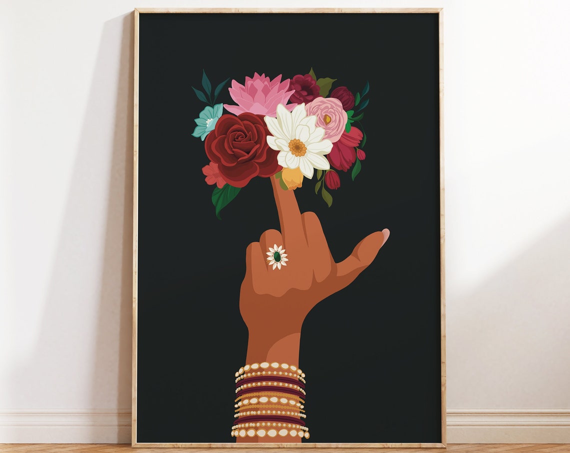 Indian Wall Art Badass Indian Art Middle Finger Art Desi Art South Asian Indian Woman Art Brown Girl Art South Indian Art Tamil Girl