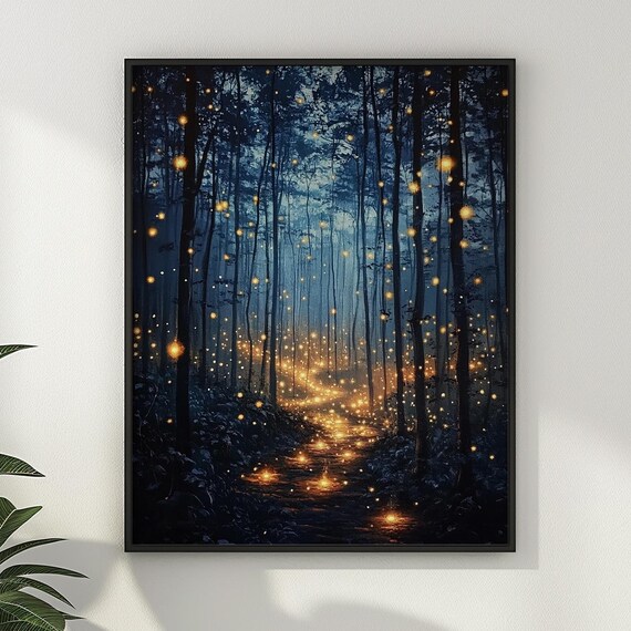 Enchanted Forest Wall Art Firefly Wall Decor Enchanting Glowing Fireflies Dark Maximalist Moody Gothic Artful Home Decor Gift Matte Poster