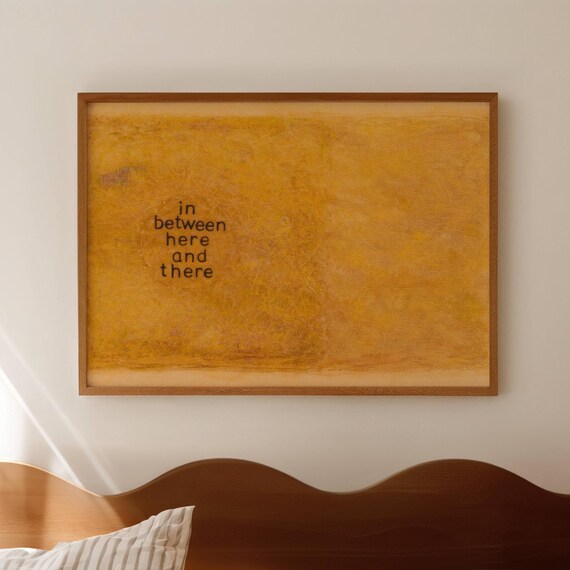 In Between Here And There Quote Print Abstract Rothko Inspired Textured Oil Painting Horizontal Minimal Expressionist Typography Wall Art