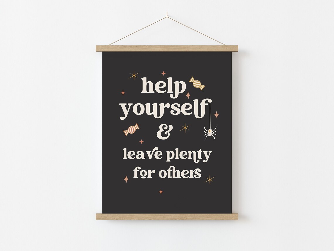 Help Yourself Halloween Candy Sign Spooky Black Trick Or Treat Print