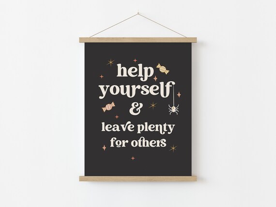 Help Yourself Halloween Candy Sign Spooky Black Trick Or Treat Print