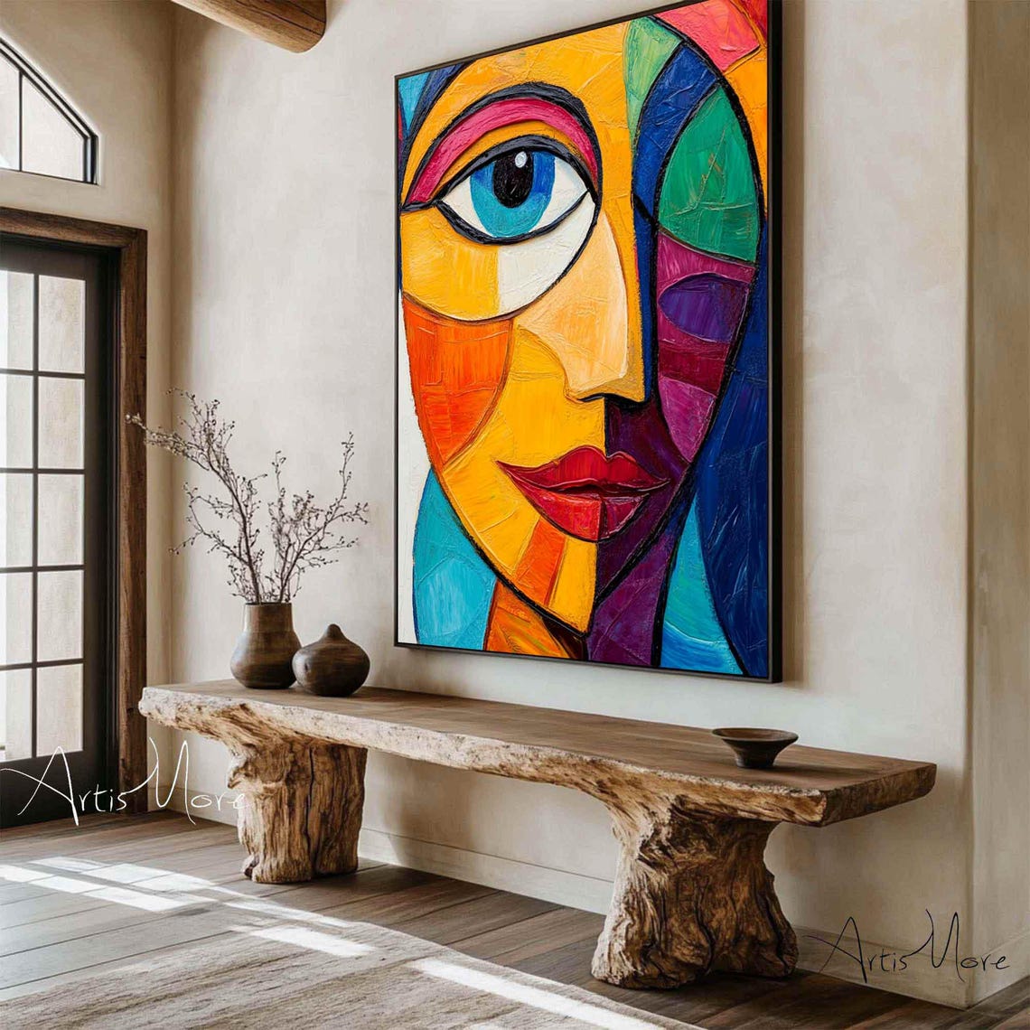 Original Woman Painting Abstract Woman Face Art Colorful Female Figure Texture Wall Art Abstract Lady Portrait Painting Fashion Wall Decor - Image 3