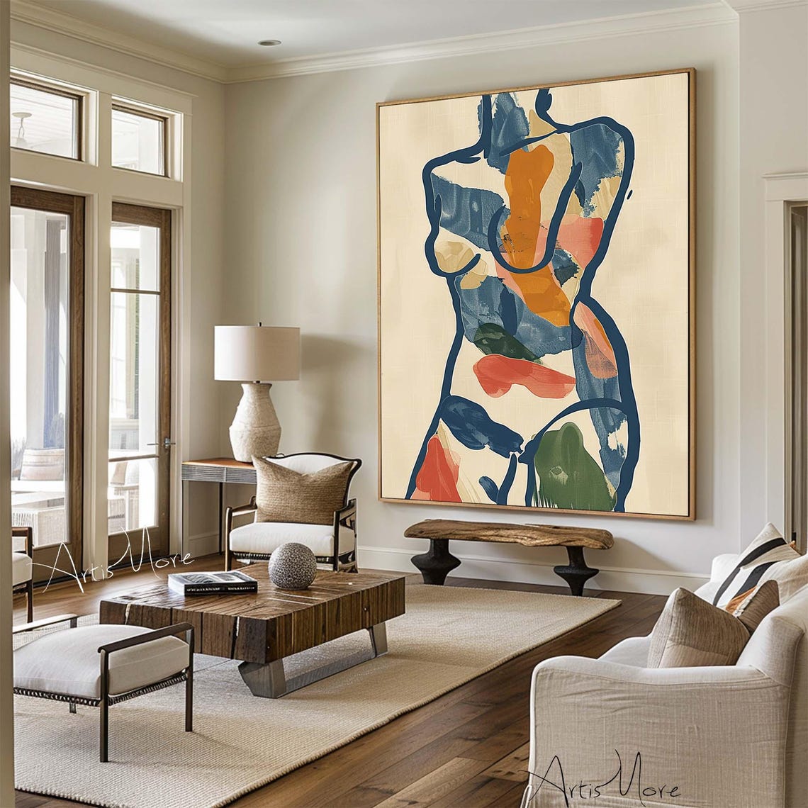 Abstract Woman Figure Art Female Figure Painting Original Womans Body Painting Lady Portrait Painting Neutral Beige Wall Art Framed