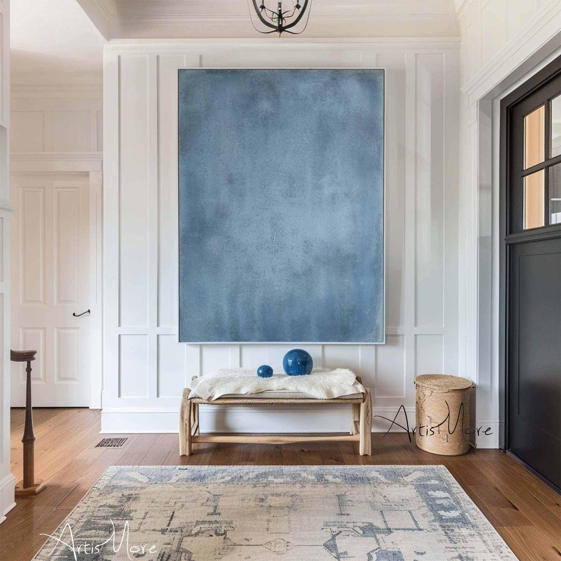 Dusty Blue Minimalist Abstract Texture Large Canvas Wall Poster - Image 3