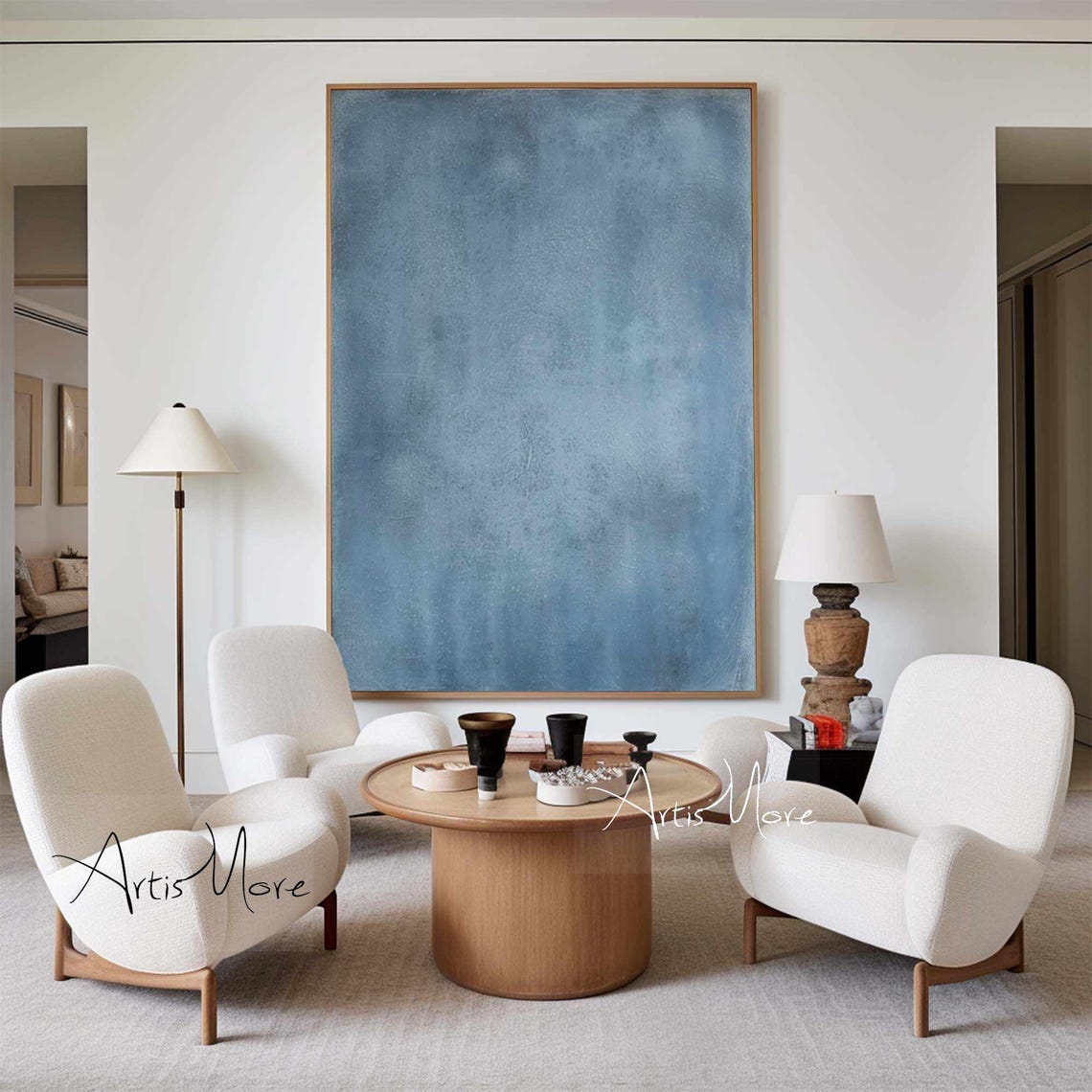 Dusty Blue Minimalist Abstract Texture Large Canvas Wall Poster - Image 2