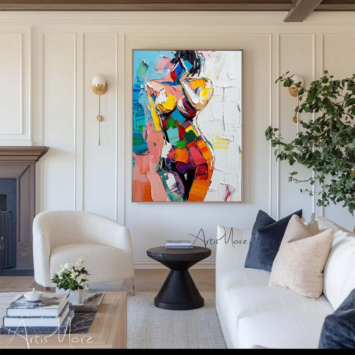 Vibrant Impasto Abstract Woman Figure Colorful Texture Art Wall Art - Image 4
