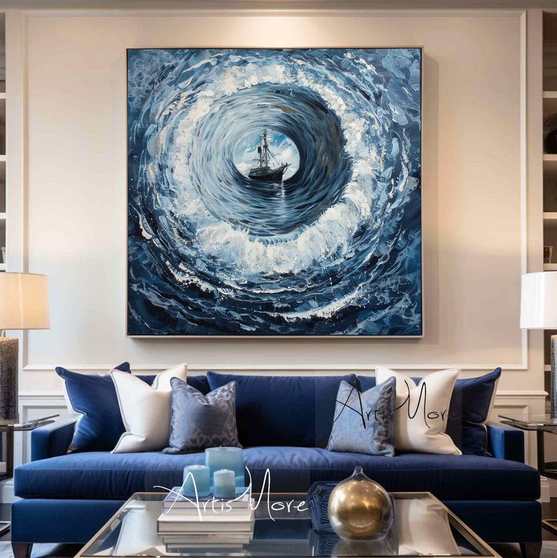 Tall Ship Ocean Whirlpool Swirl Dramatic Wave Tunnel Art Poster - Image 5