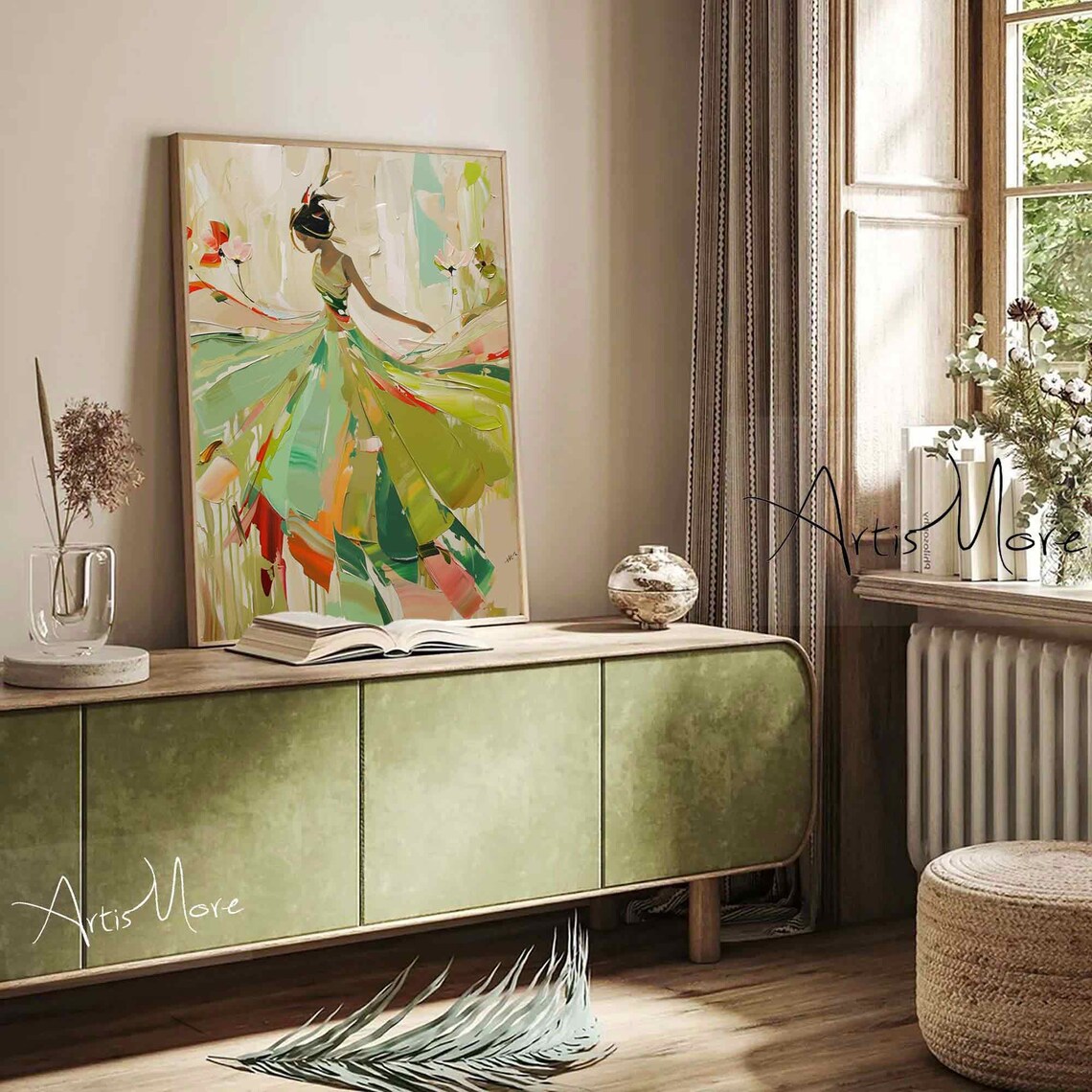 Abstract Woman Dancer, Green Textured Art Print - Image 2