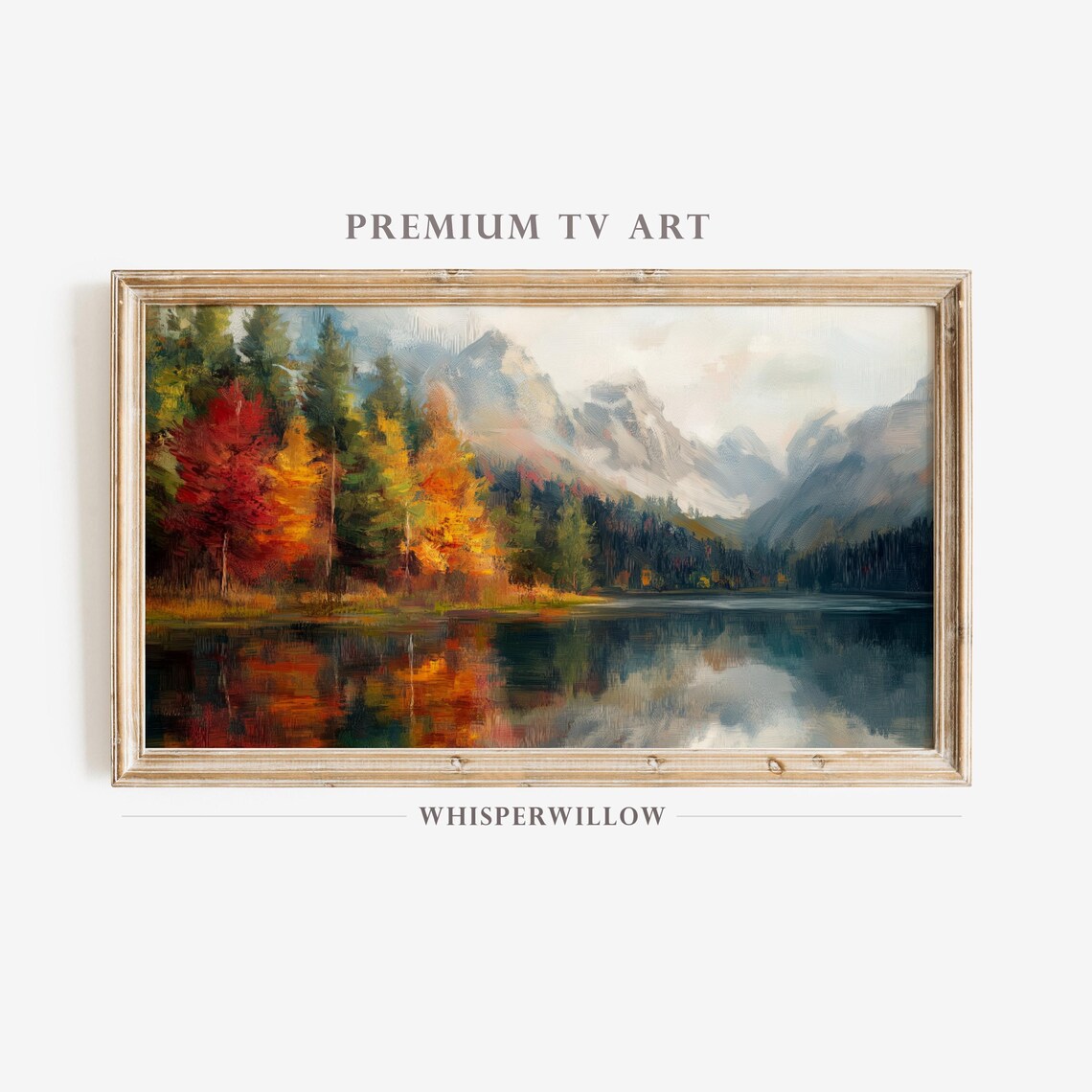 Autumn Lake Landscape With Mountains, Fall Artwork
