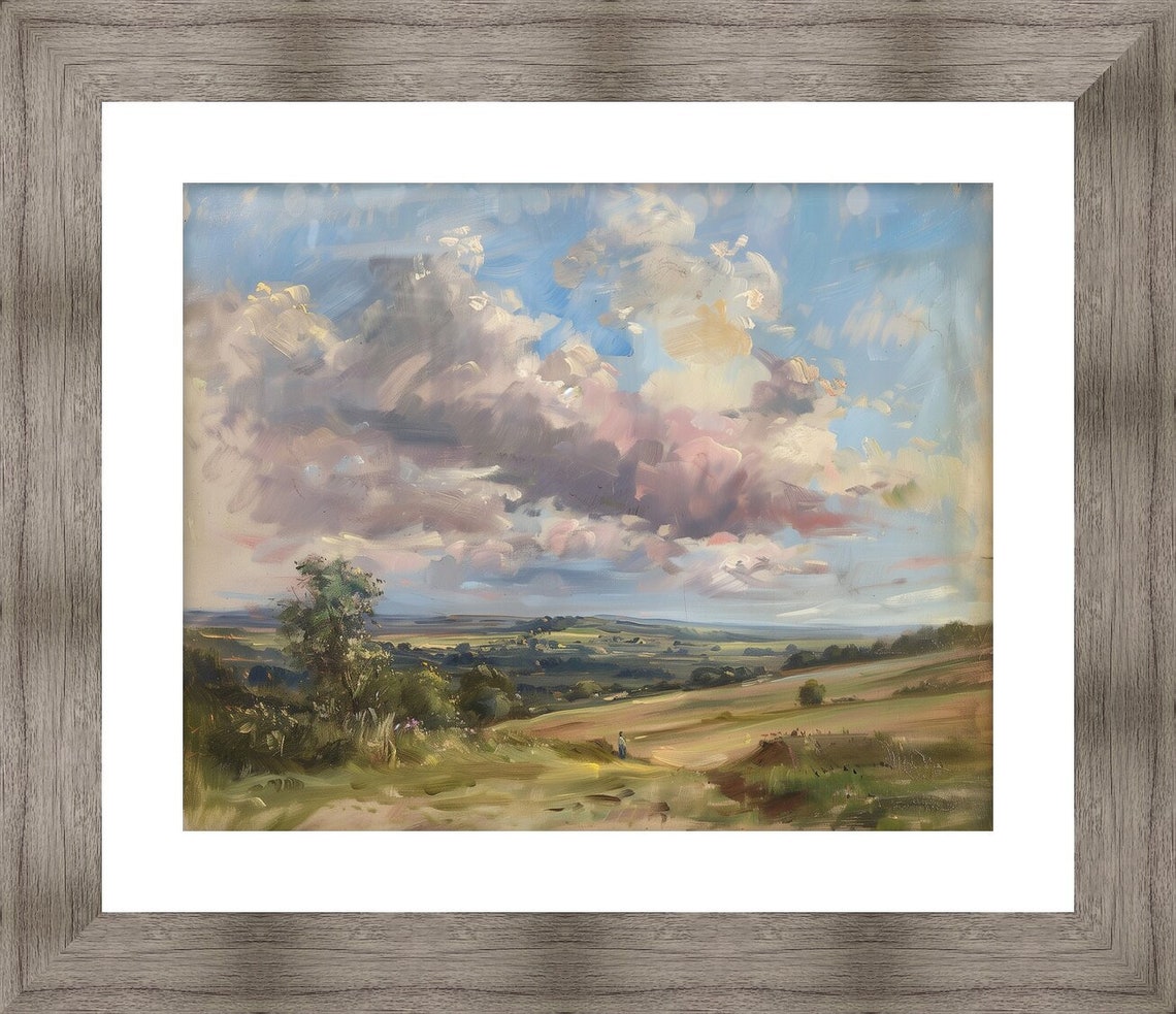 Rolling Hills Under Dramatic Clouds Vintage Countryside Art Poster - Image 3