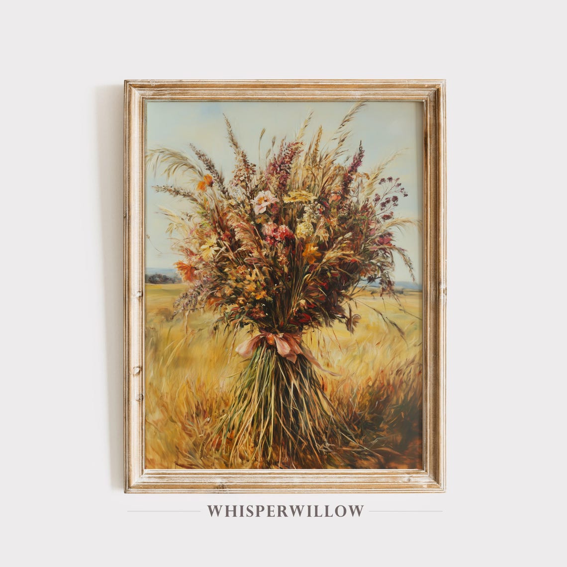 Dried Flower Bouquet Painting Rustic Fall Farmhouse Wall Art