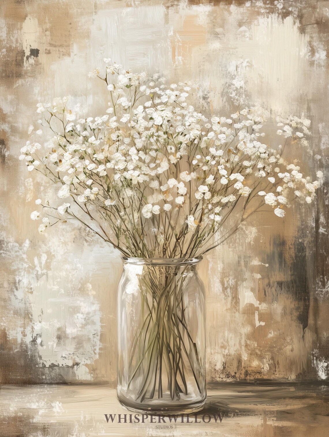 Neutral Babys Breath Flowers in Glass Jar Rustic Floral Poster - Image 6