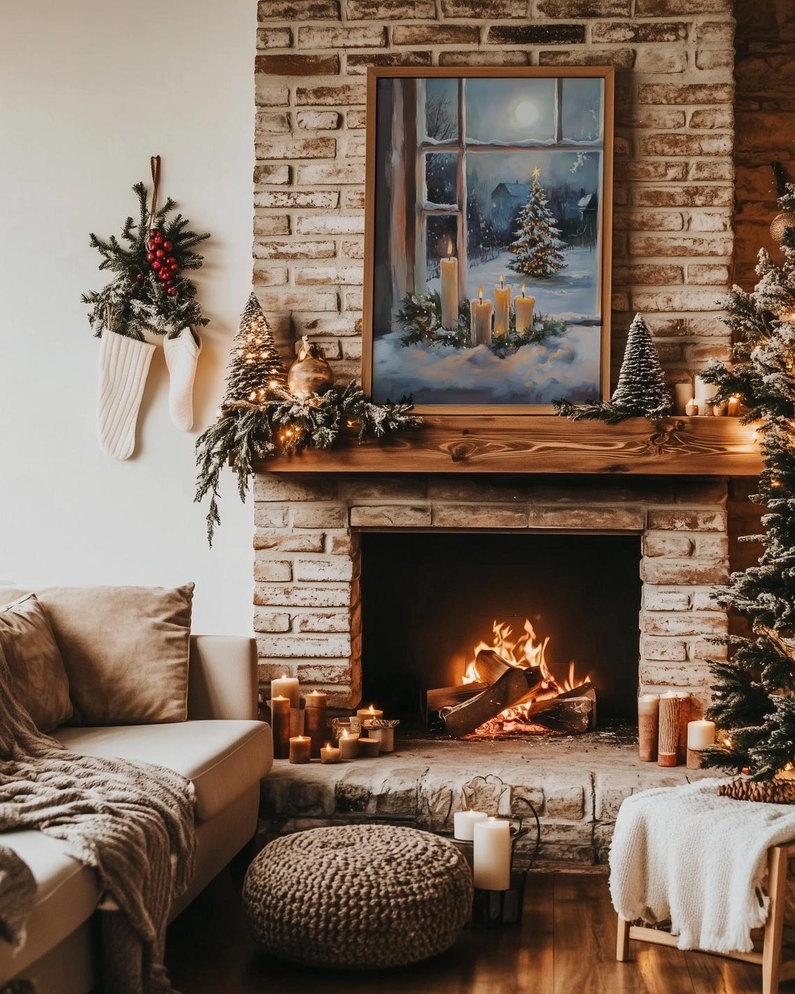 Cozy Christmas Window Candlelight View Snowy Holiday Tree Scene Poster - Image 4