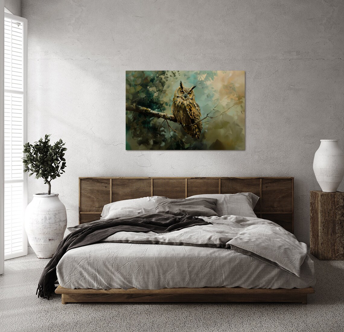 Great Horned Owl Perched on Branch Vintage Style Oil Painting Poster - Image 4