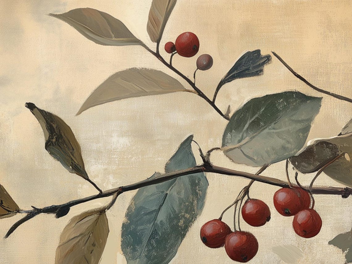 Rustic Red Berries Branch Vintage Botanical Winter Art Poster - Image 6