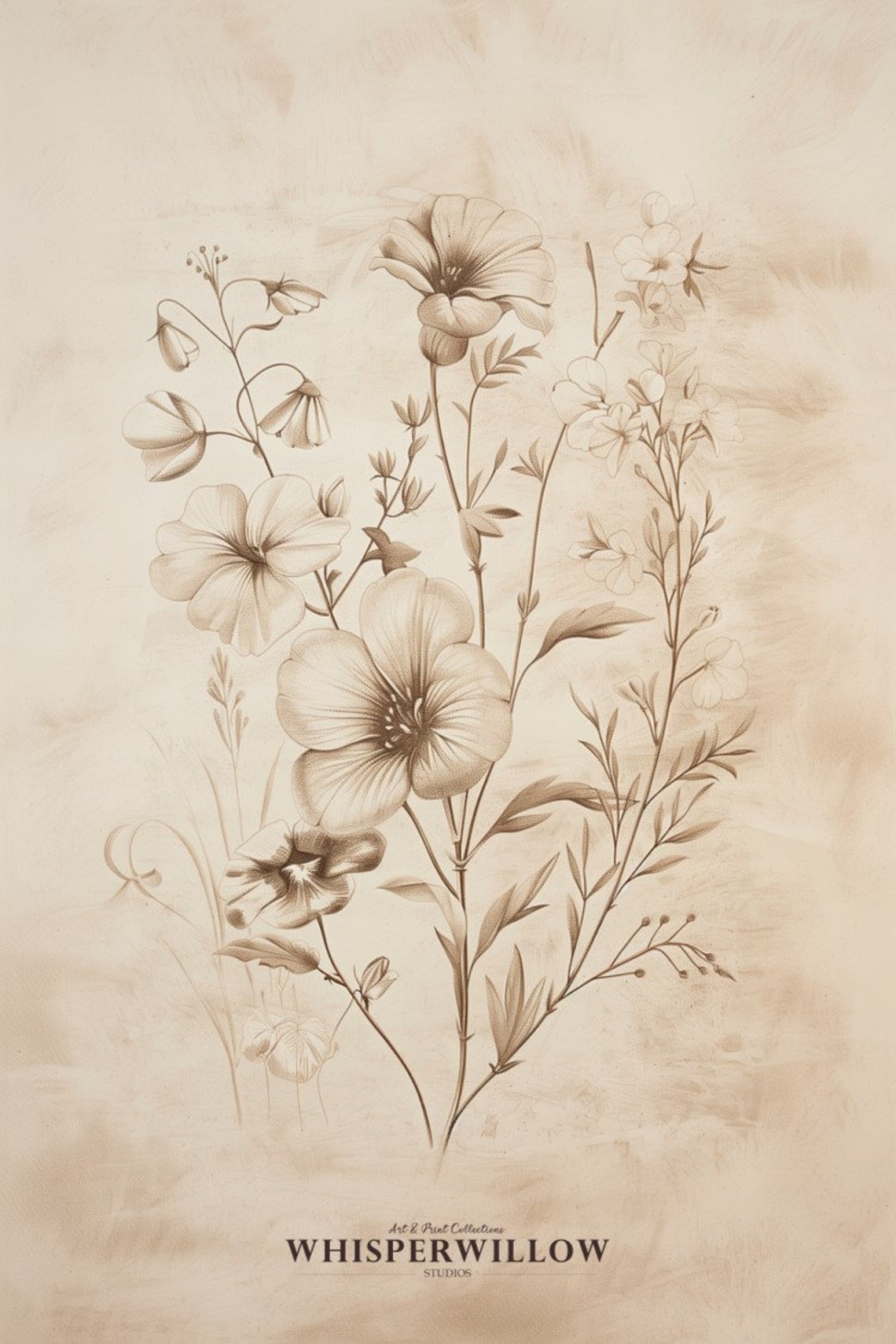 Vintage Sepia Wildflower Botanical Sketch Antique Floral Study Poster - Image 6