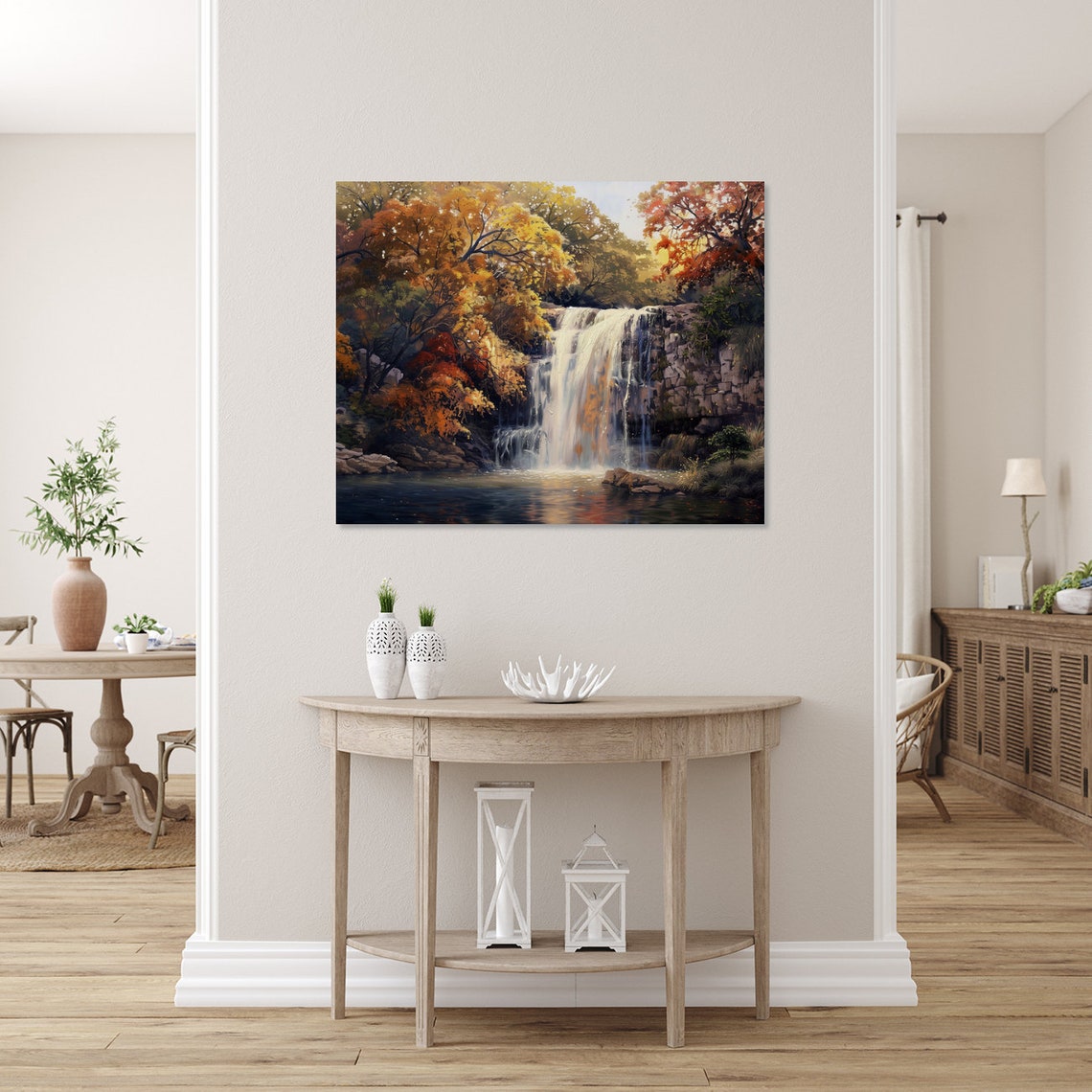 Autumn Waterfall Scene with Vibrant Fall Foliage Oil Painting Poster - Image 4