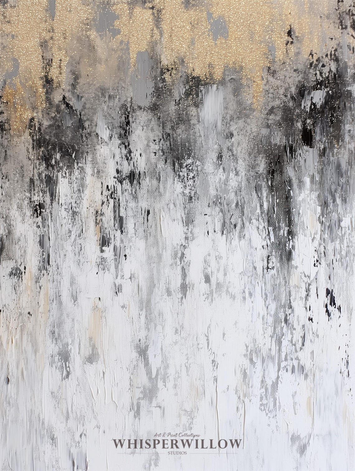 Gold Glitter White Black Modern Abstract Painting Texture Poster - Image 6