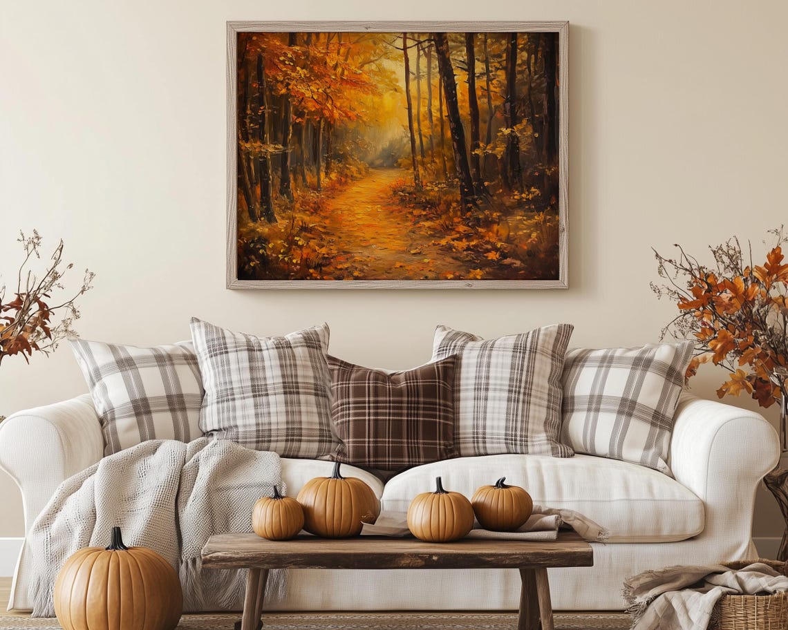Autumn Orange Glow Forest Pathway Painting Golden Fall Poster - Image 5