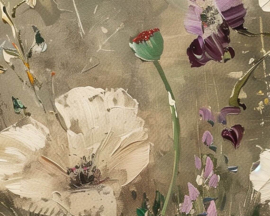 Colorful Abstract Wildflowers Painting Poppies Anemones Impasto Wall Art - Image 6