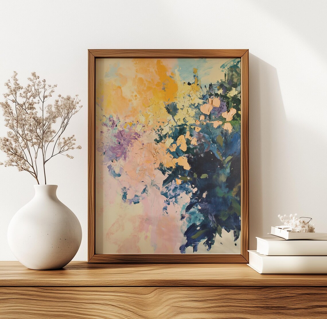 Bold Abstract Floral Painting in Gold Purple and Teal Poster - Image 2