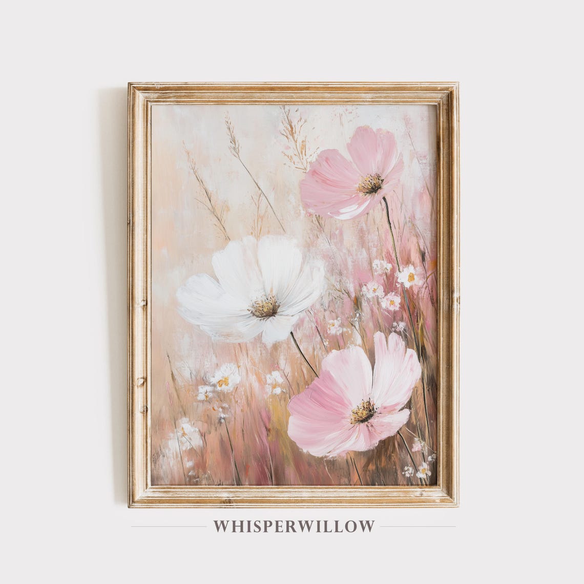 Dreamy Pink and White Cosmos Flowers Soft Floral Meadow Poster