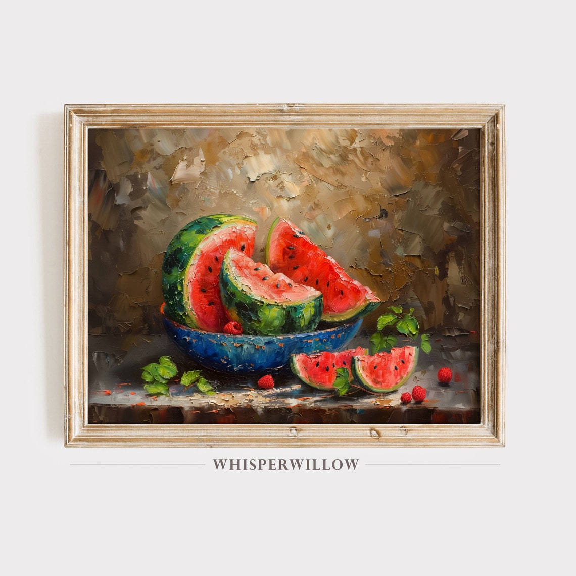 Watermelon Still Life Painting Art Blue Bowl Summer Fruit Poster
