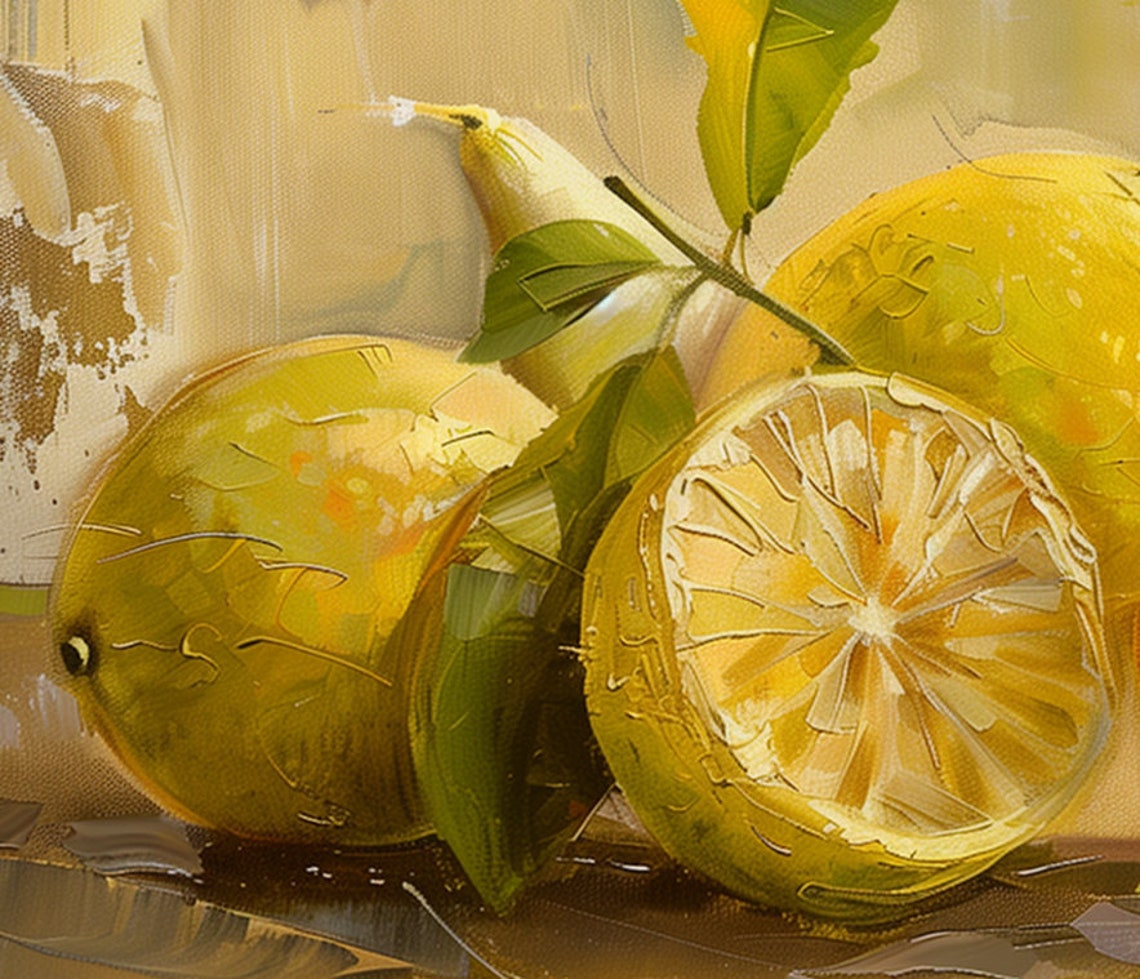 Golden Lemon Still Life Rustic Fruit Oil Painting Kitchen Poster - Image 6