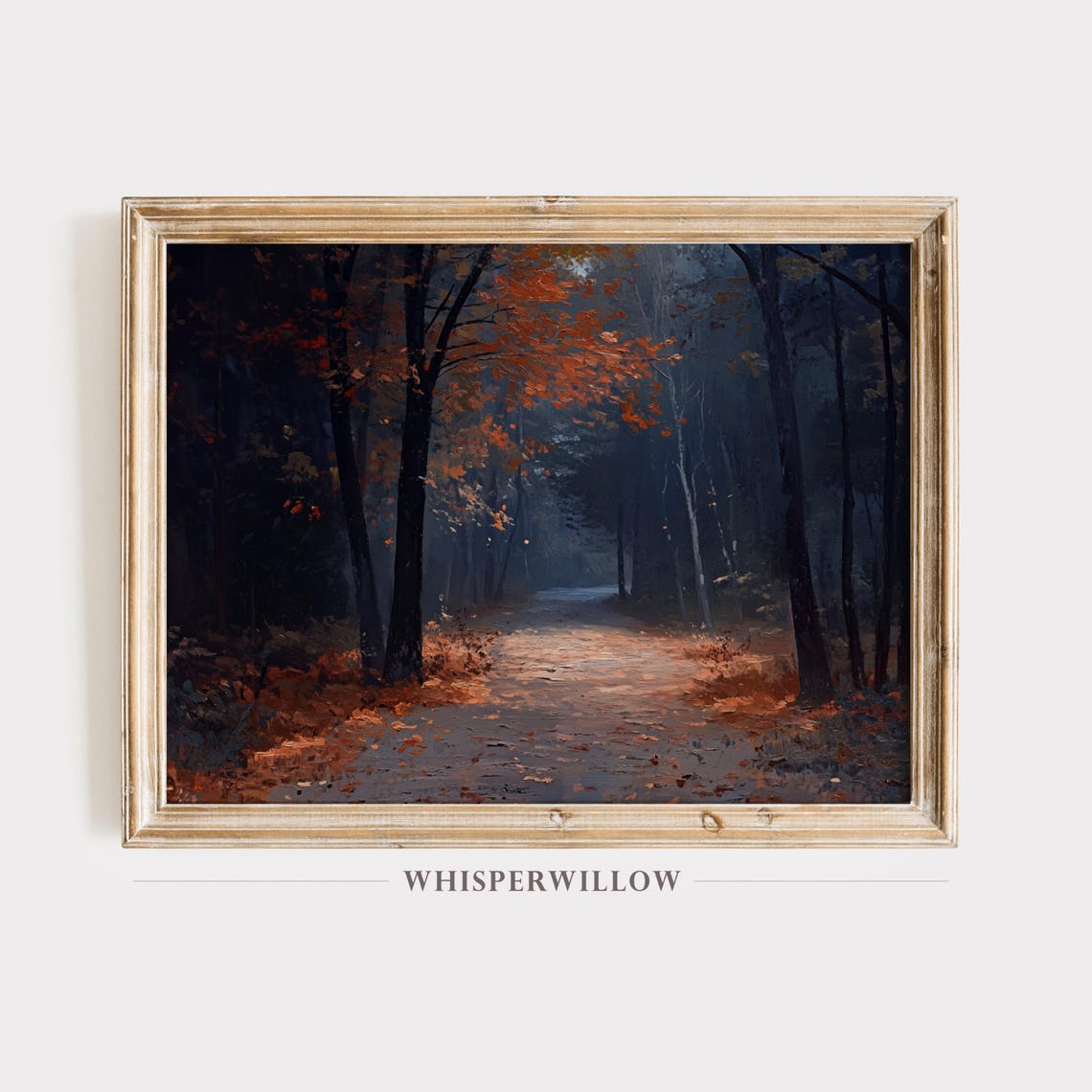 Autumn Forest Shadow Pathway Painting Moody Fall Trail Poster