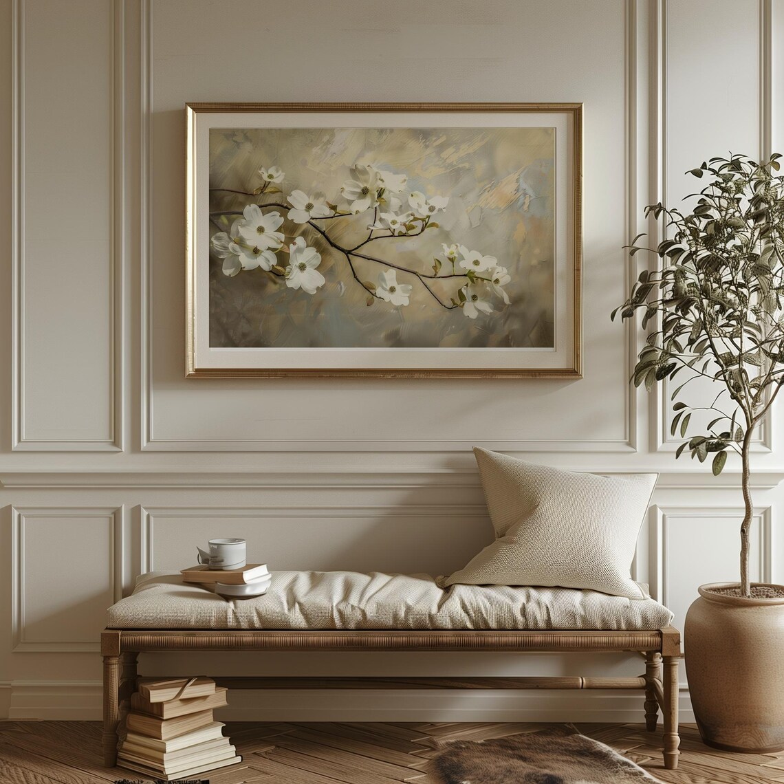 Dogwood Blossoming Branch Vintage Painting Art Print - Image 2