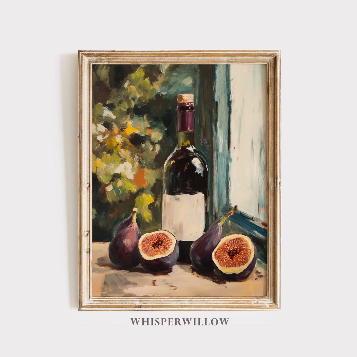 Red Wine Bottle with Fresh Figs Still Life Vintage Painting Poster