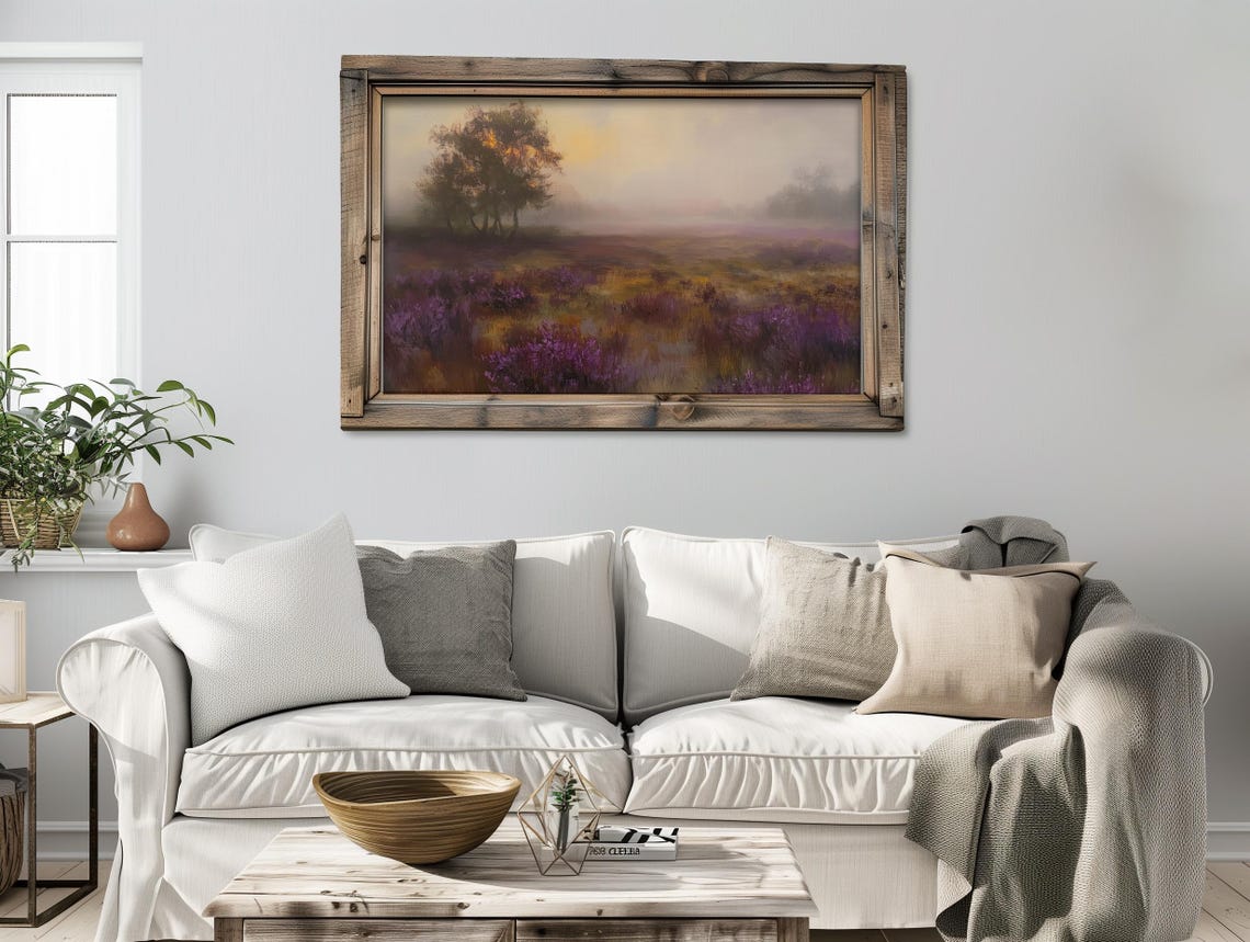 Purple Heather Moor at Dusk with Lone Tree Vintage Style Poster - Image 3