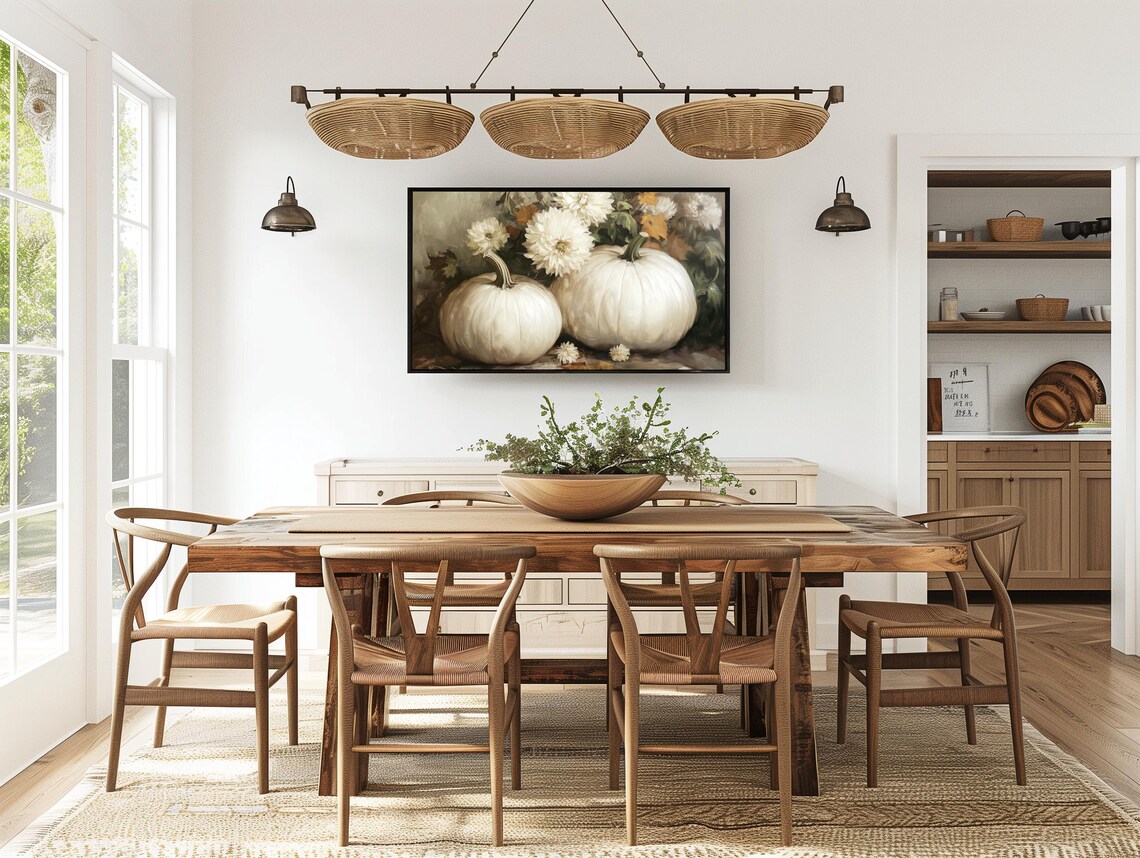 White Pumpkins Autumn Painting Vintage White Flower Frame Poster - Image 4
