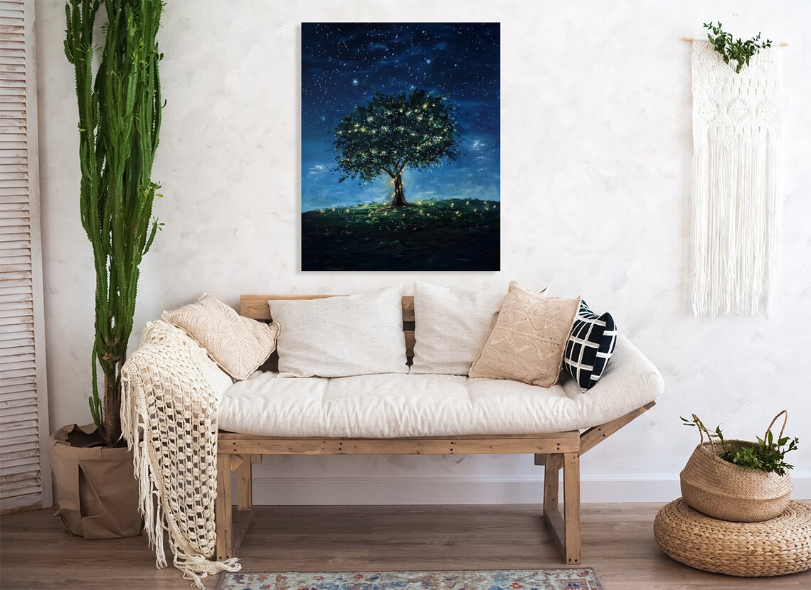 Midnight Stars Twinkle Lights Tree Art Print - Image 4