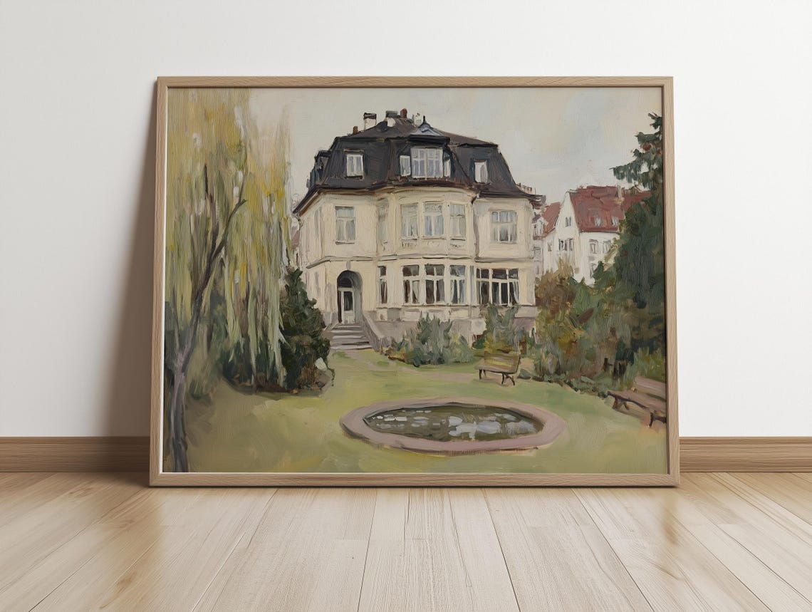 Elegant Vintage Manor Painting Sophisticated Timeless Art Refined Classic Antique Architecture Wall Decor - Image 5
