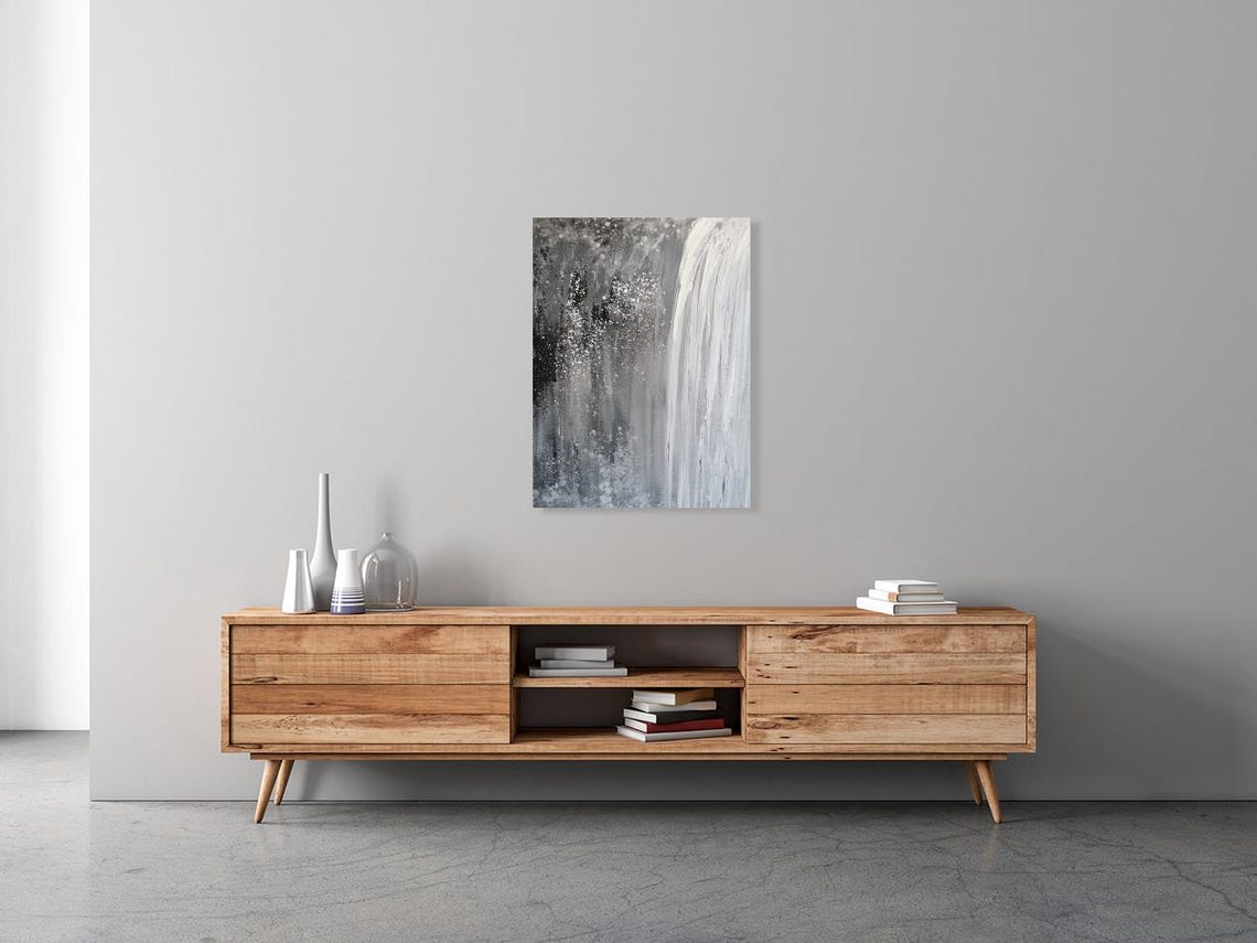 Abstract Gray Waterfall Cascading Streaks Modern Minimalist Poster - Image 4
