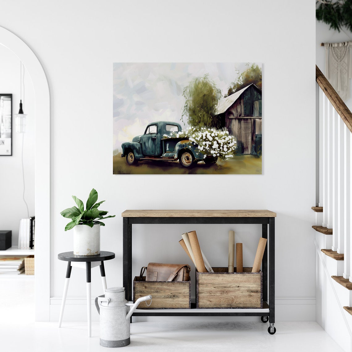 Vintage Blue Truck With Wildflowers Rustic Barn Farmhouse Art Poster - Image 5