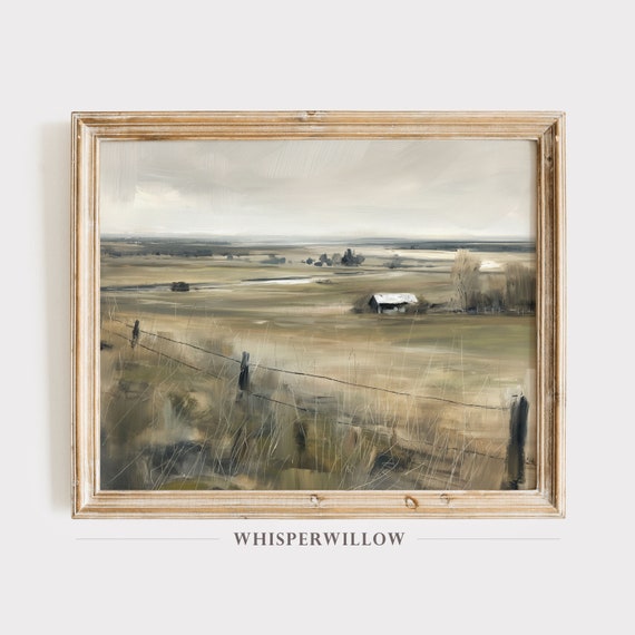 Vintage Field Landscape Painting Print Antique Country Farm Farmhouse Decor Rustic Wall Decor Instant Print