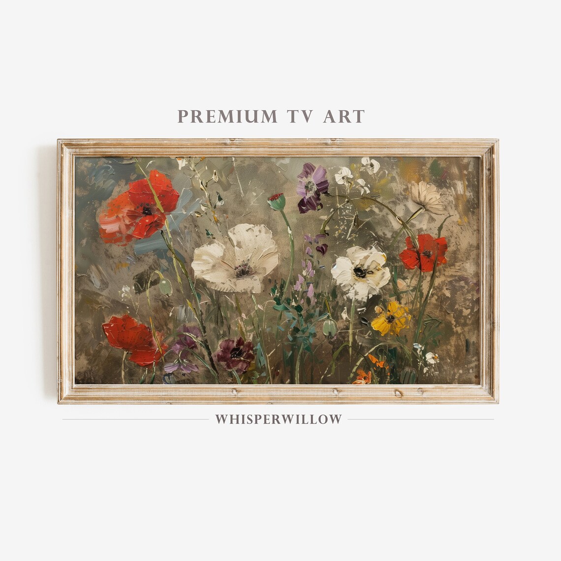 Colorful Abstract Wildflowers Painting Poppies Anemones Impasto Wall Art