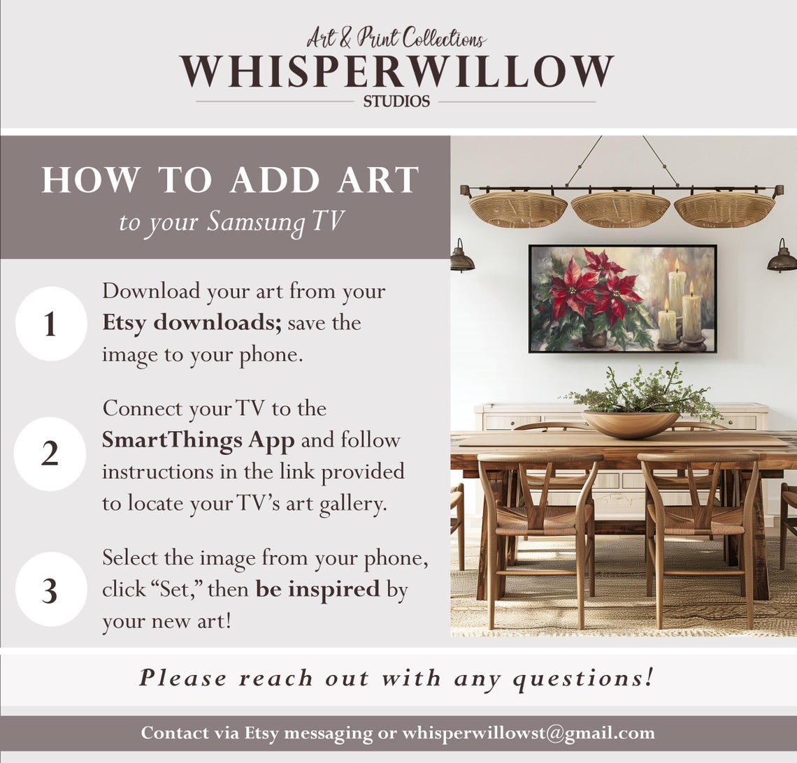 Frame Tv Art Festive Poinsettia And Candles Painting Christmas Spirit Home Decor Winter Holiday Red Flower - Image 2