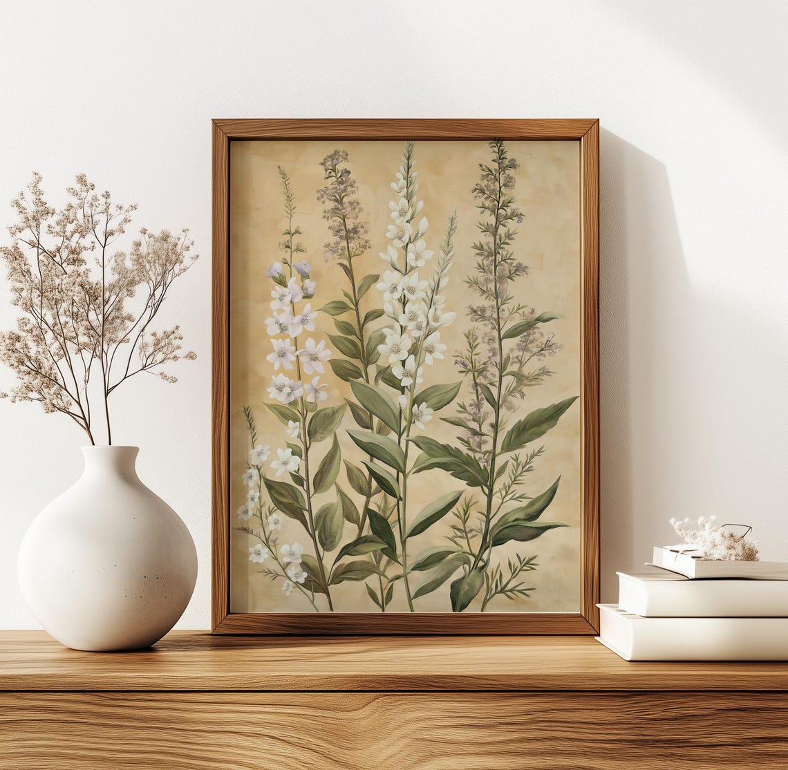 White Wildflower Botanical Illustration on Aged Paper Poster - Image 5