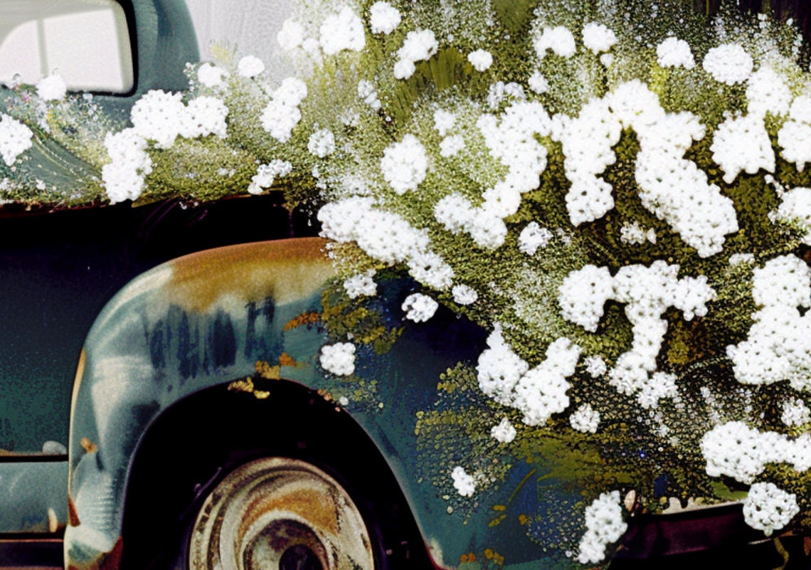 Vintage Teal Truck with Flower Bed by Rustic Barn Farm Poster - Image 6