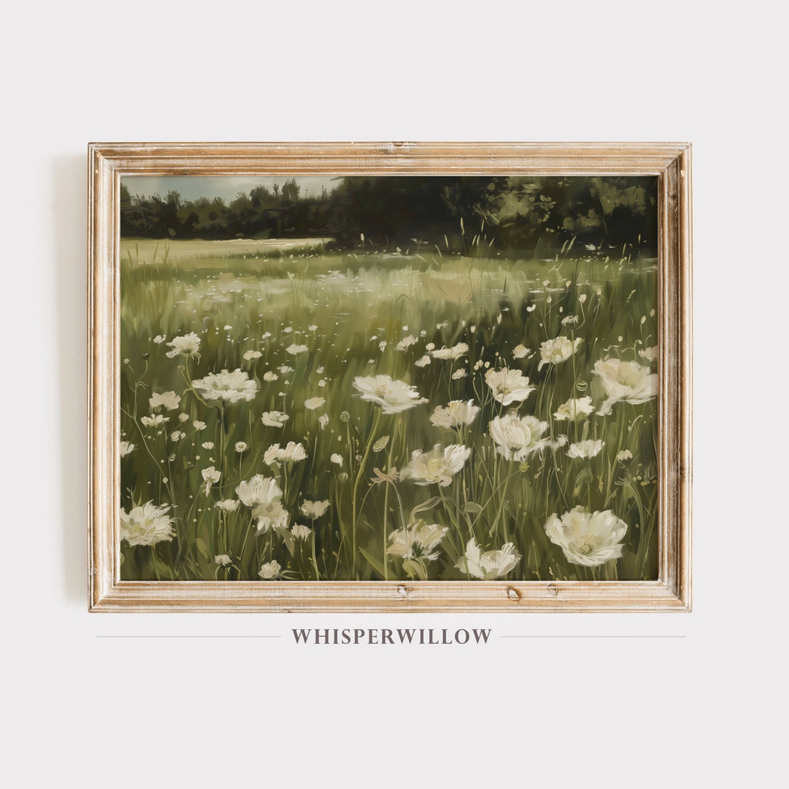 White Daisies Blooming in Lush Green Meadow Vintage Style Poster