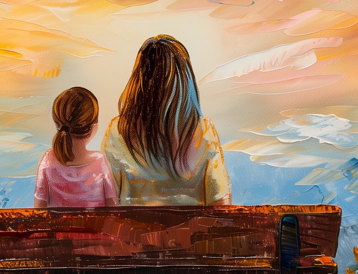 Mother and Daughter Bench Sunset Mountain View Family Love Poster - Image 6